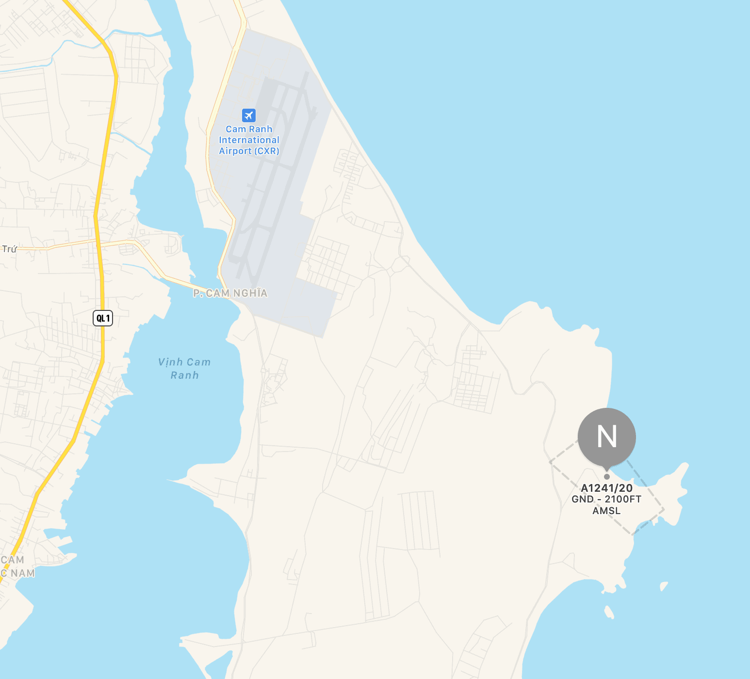 NOTAM area displayed on map by blinkAeroBot